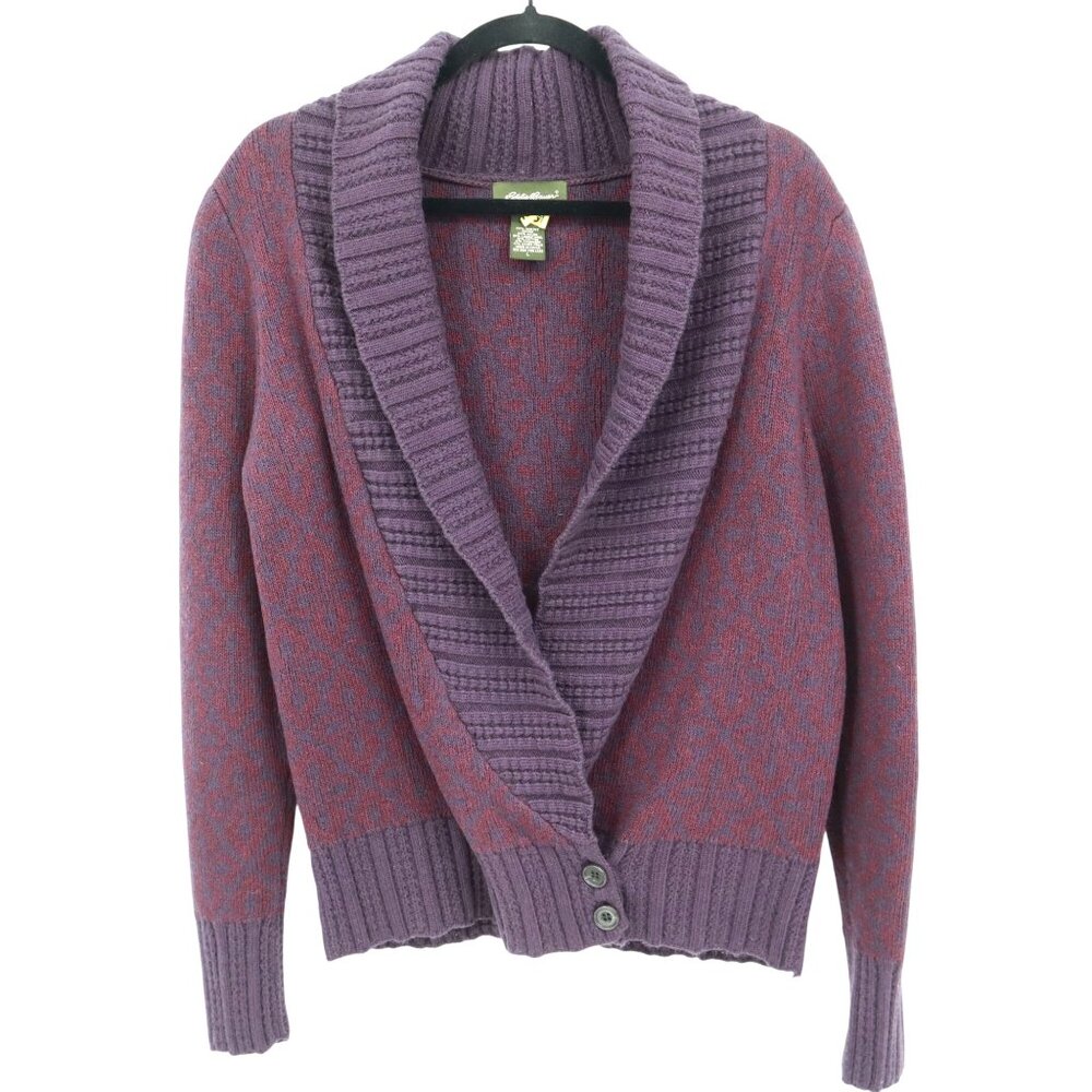 Eddie Bauer Wool Cashmere‎ Cardigan Womens L Red Preppy Classic Warm Rich Auntie